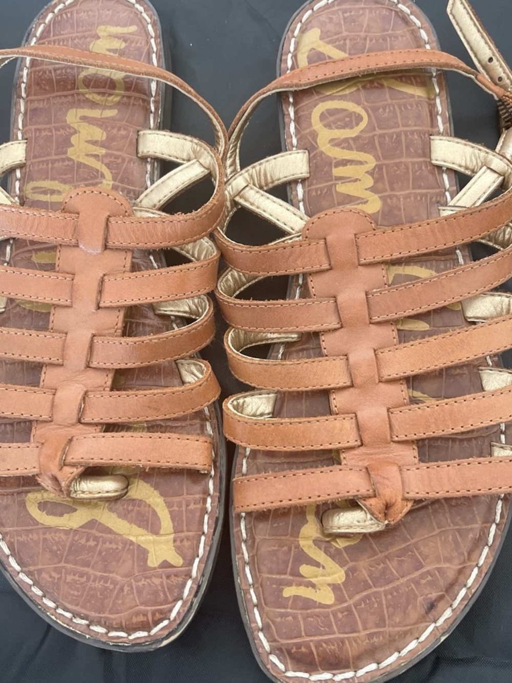 Sam Edelman Tan and Gold Leather Strappy Sandals